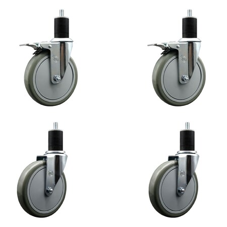Service Caster 6'' Gray Poly Swivel 1-3/4'' Expanding Stem Caster Set 2 Total Lock Brakes, 4PK SCC-EXTTL20S614-PPUB-2-S-2-134